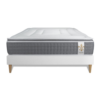 Ensemble Matelas Sommier 140x190 cm - Sommier Blanc (déjà monté) - Vingt-Six PLUS