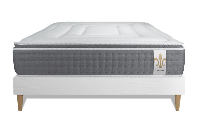 Ensemble Matelas Sommier 140x190 cm - Sommier Blanc (déjà monté) - Vingt-Six PLUS