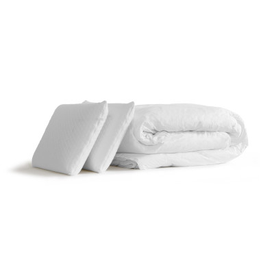 Pack lit complet 140x190 cm - Matelas + Sommier Blanc (en kit) + 2 oreillers + Couette - Vingt-Quatre PLUS