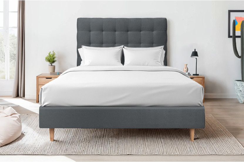 Tête de lit 140 cm Capitonnée - Tissu Velours Gris Anthracite