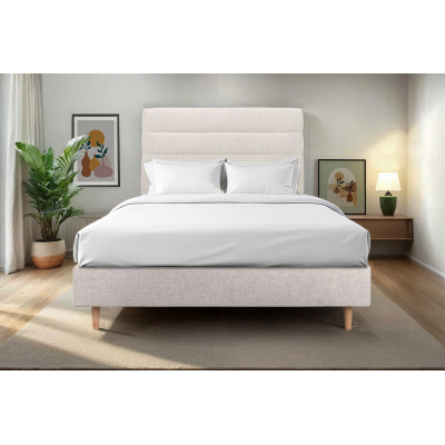 Tête de lit 200 cm Lignes - Tissu Toile Natté Beige Clair