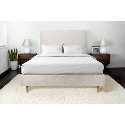 Tête de lit 135 cm Tapissée - Tissu Bouclette Beige Clair