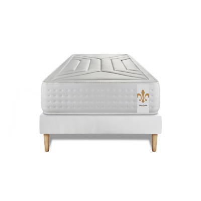 Ensemble Matelas Sommier 90x190 cm - Sommier Blanc (déjà monté) - Vingt-Quatre