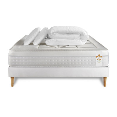Pack lit complet 140x190 cm - Matelas + Sommier Blanc + 2 oreillers + Couette - Vingt-Huit