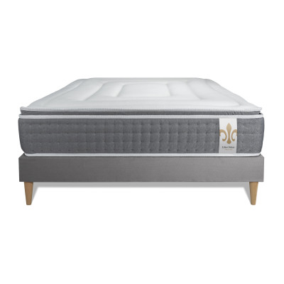Ensemble Matelas Sommier 140x190 cm - Sommier Gris (déjà monté) - Vingt-Six PLUS