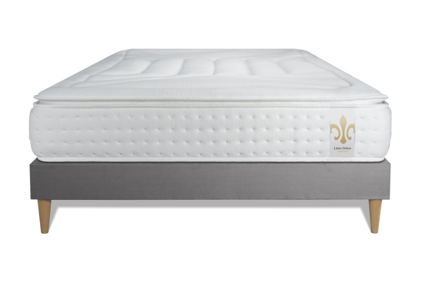 Ensemble Matelas Sommier 140x200 cm - Sommier Gris (déjà monté) - Vingt-Quatre PLUS