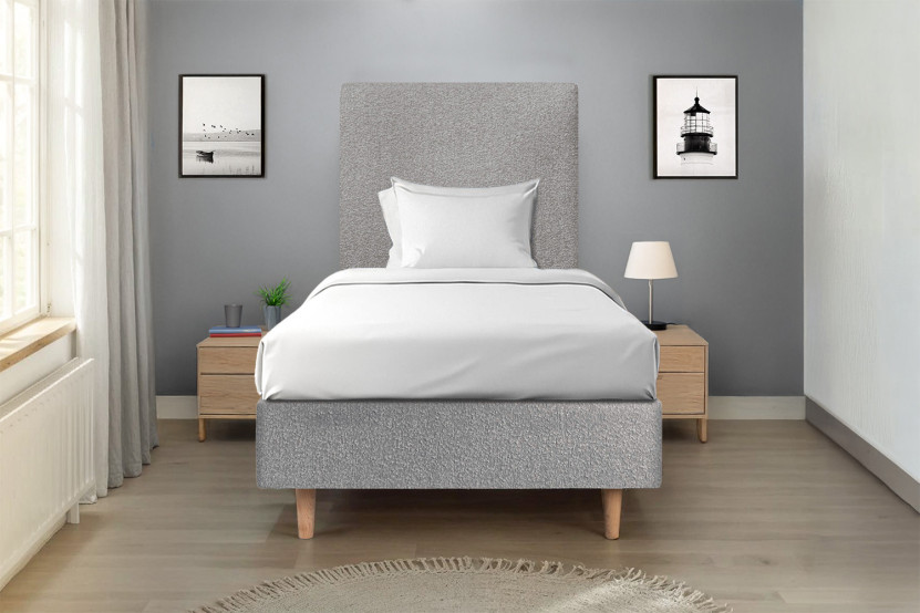 Sommier Tapissier 90x200 cm - H35 cm - Bouclette - Gris