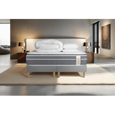 Pack lit complet 180x200 cm - Matelas + 2 Sommiers Gris + 2 oreillers + Couette - Trente PLUS