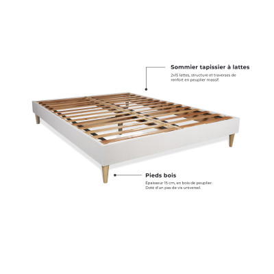 Pack lit complet 200x200 cm - Matelas + Sommier Blanc (en kit) + 2 oreillers + Couette - Vingt-Quatre