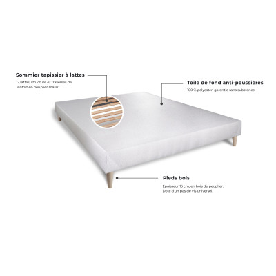 Pack lit complet 140x200 cm - Matelas + Sommier Blanc + 2 oreillers + Couette - Vingt-Huit PLUS