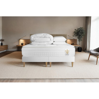 Pack lit complet 160x200 cm - Matelas + 2 Sommiers Blancs + 2 oreillers + Couette - Vingt-Huit PLUS