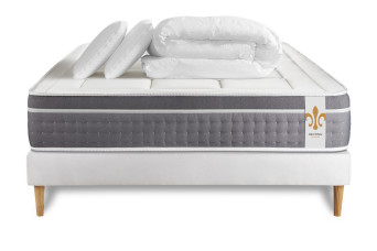Pack lit complet 140x200 cm - Matelas + Sommier Blanc + 2 oreillers + Couette - Trente