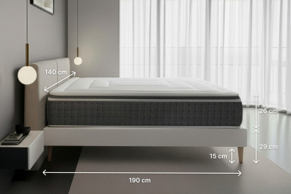 Ensemble Matelas Sommier 140x190 cm - Sommier Blanc (déjà monté) - Vingt-Six PLUS