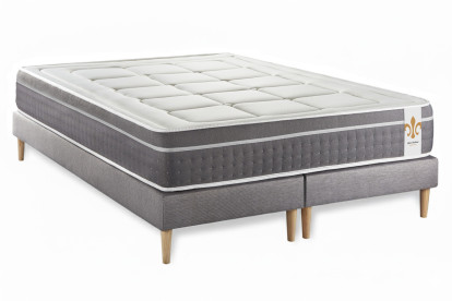 Pack lit complet 200x200 cm - Matelas + 2 Sommiers Gris + 2 oreillers + Couette - Trente