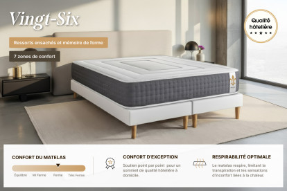 Matelas 160x200 cm Ressorts ensachés et Mémoire de forme - Vingt-Six