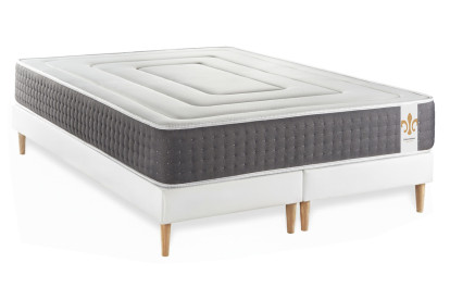 Pack lit complet 160x200 cm - Matelas + 2 Sommiers Blancs + 2 oreillers + Couette - Vingt-Six