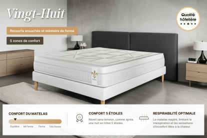 Ensemble Matelas Sommier 180x200 cm - 2 Sommiers Gris - Vingt-Huit