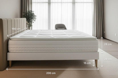 Pack lit complet 160x200 cm - Matelas + Sommier Gris (en kit) + 2 oreillers + Couette - Vingt-Huit PLUS