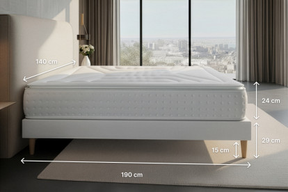 Ensemble Matelas Sommier 140x190 cm - Sommier Blanc (déjà monté) - Vingt-Quatre PLUS