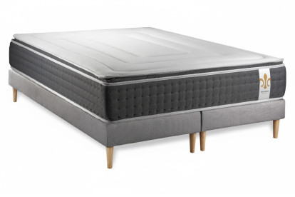 Pack lit complet 200x200 cm - Matelas + 2 Sommiers Gris + 2 oreillers + Couette - Vingt-Six PLUS