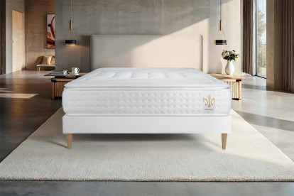 Ensemble Matelas Sommier 90x190 cm - Sommier Blanc (déjà monté) - Vingt-Quatre PLUS