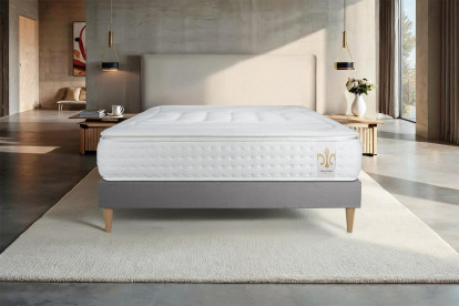 Ensemble Matelas Sommier 90x200 cm - Sommier Gris (déjà monté) - Vingt-Quatre PLUS