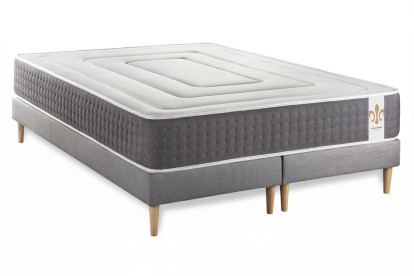 Pack lit complet 180x200 cm - Matelas + 2 Sommiers Gris + 2 oreillers + Couette - Vingt-Six