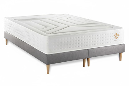 Pack lit complet 160x200 cm - Matelas + 2 Sommiers Gris + 2 oreillers + Couette - Vingt-Quatre